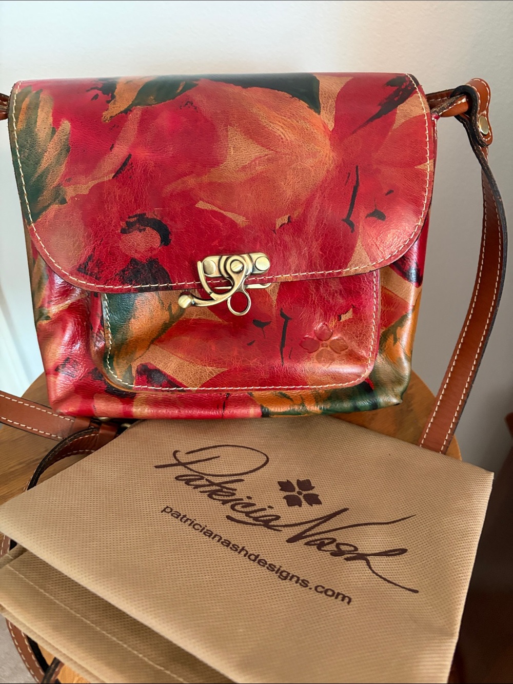 Patricia Nash Red Floral Leather Crossbody Bag